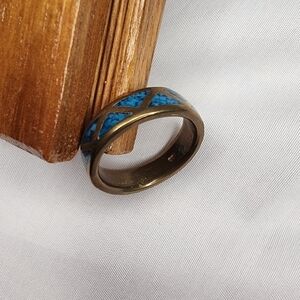 Vintage Turquoise Inlay Ring Size 9 3/4